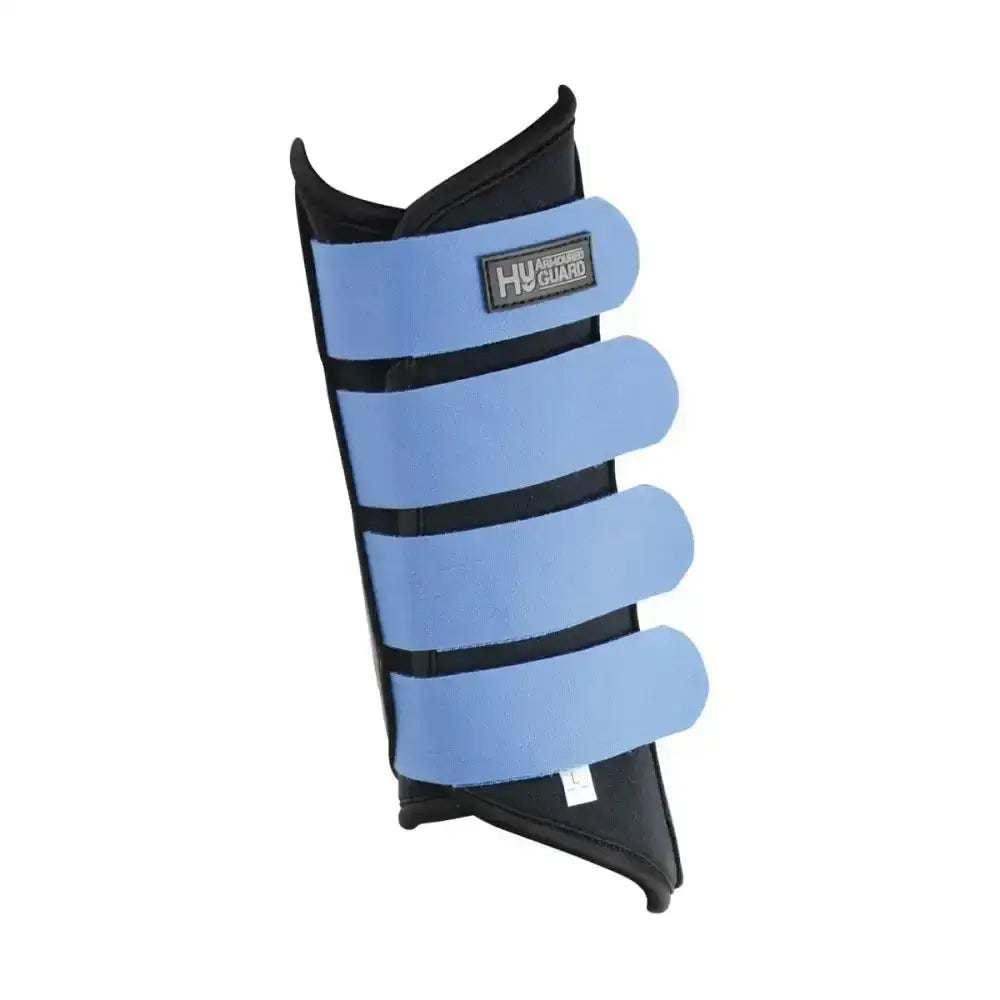 Light blue and black hy armoured guard neoprene brushing boots with adjustable straps for superb protection