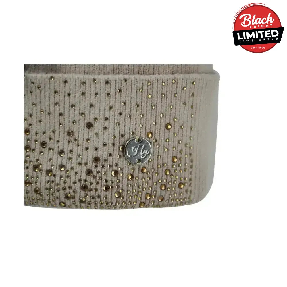 Hy Equestrian Alaska Diamante Bobble Hat Beige/Gold Headwear