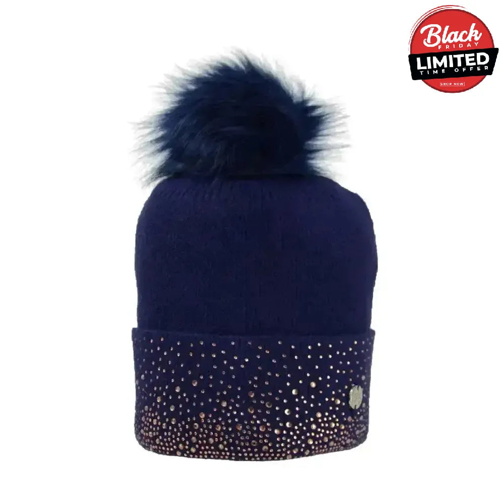 Hy Equestrian Alaska Diamante Bobble Hat Beige/Gold Headwear