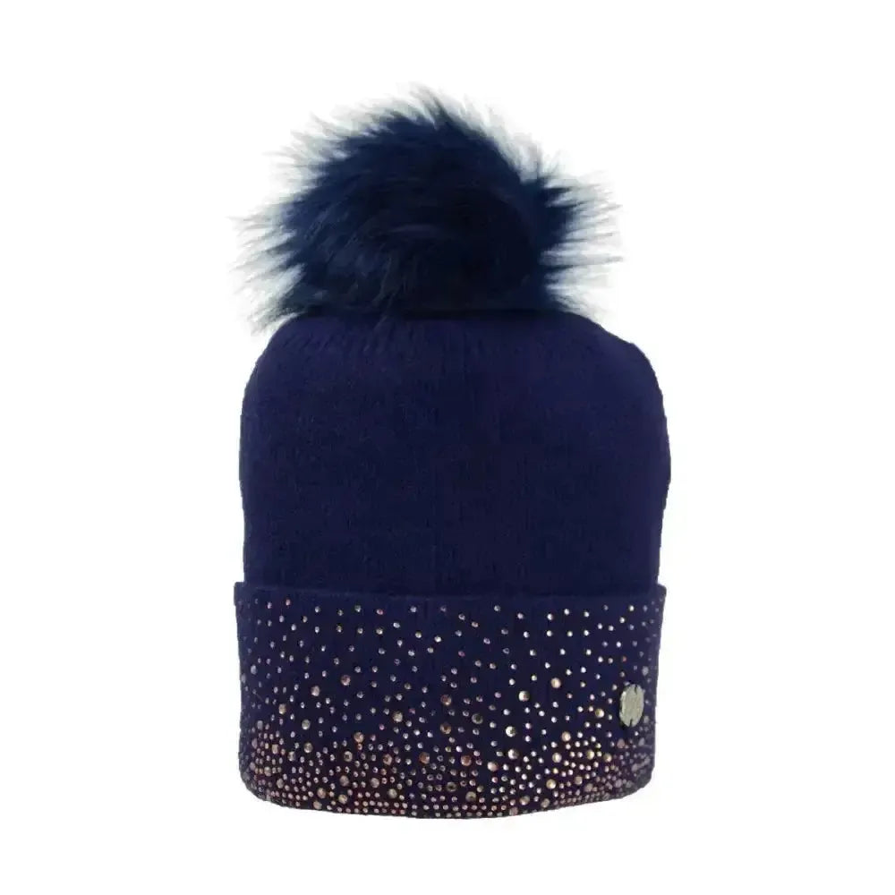 Hy Equestrian Alaska Diamante Bobble Hat Navy/Rosegold Headwear