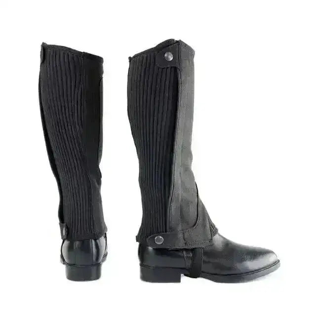 Black stretchy amara suede hyland amara half riding gaiters with adjustable strap and snap closures for everyday use