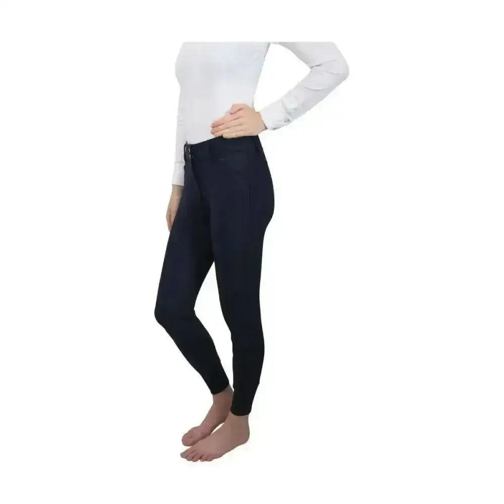 Black form-fitting hy equestrian arctic polar softshell breeches with stretchy fabric and high waistband water repellent