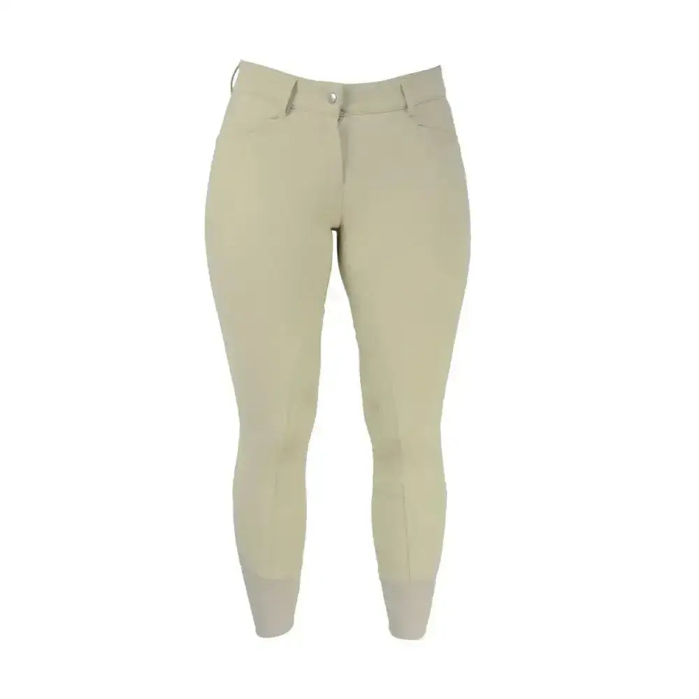 Beige hy equestrian arctic softshell ladies breeches with smooth fit and subtle stitching details in softshell fabric