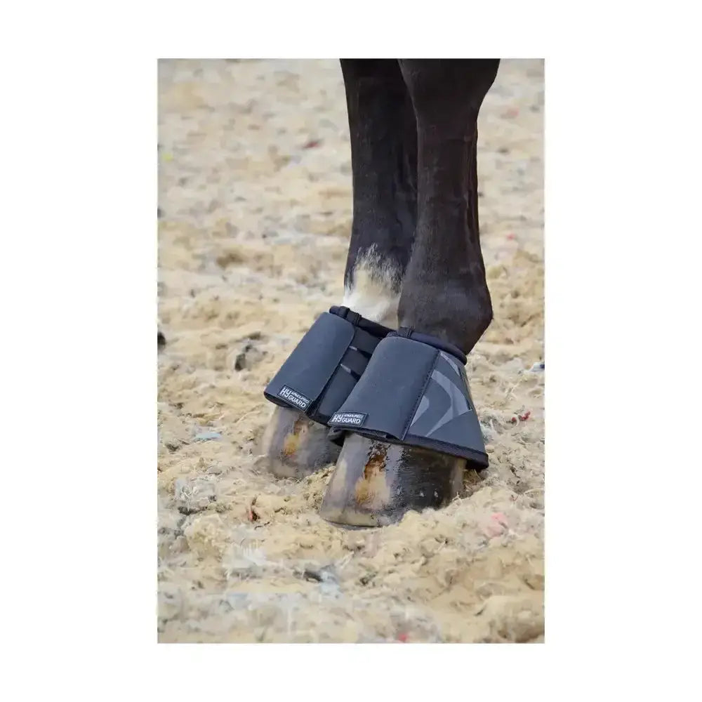 Black and gray hy equestrian armoured guard pro extremely durable over reach boots with sleek modern design