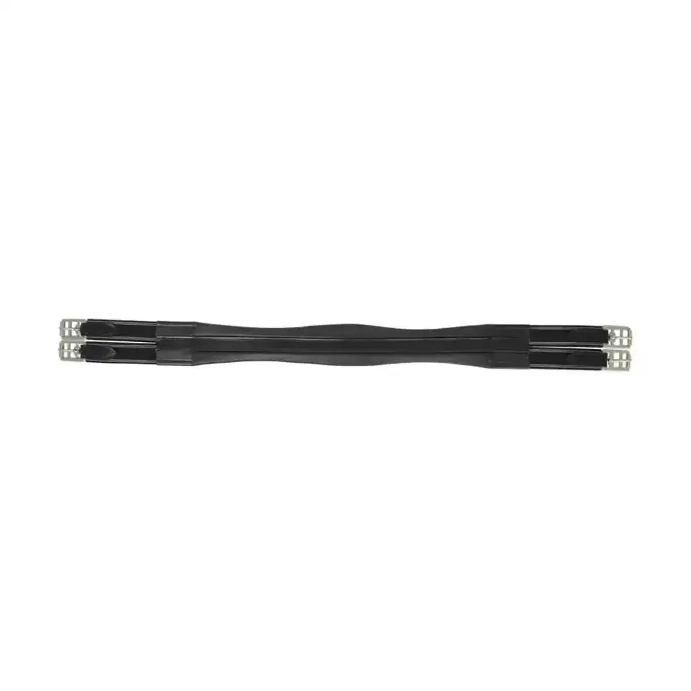 Black horse saddle pad with silver metal buckles paired with hy equestrian atherstone girth elasticated both ends soft leather girth