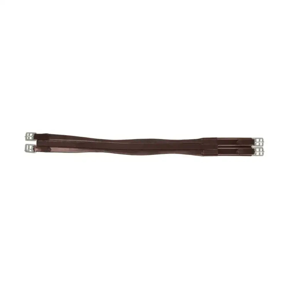 Brown leather soft leather girth with silver metal buckles hy equestrian atherstone girth elasticated both ends
