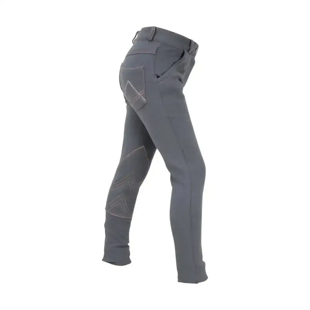 Gray equestrian bordeaux children’s jodhpurs with reinforced knee patches and subtle stitching for comfortable wear