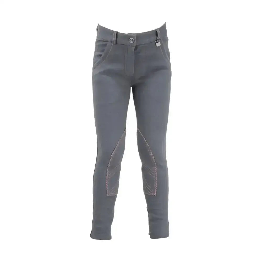 Gray HY equestrian bordeaux children’s comfortable jodhpurs with reinforced knee patches and button closure