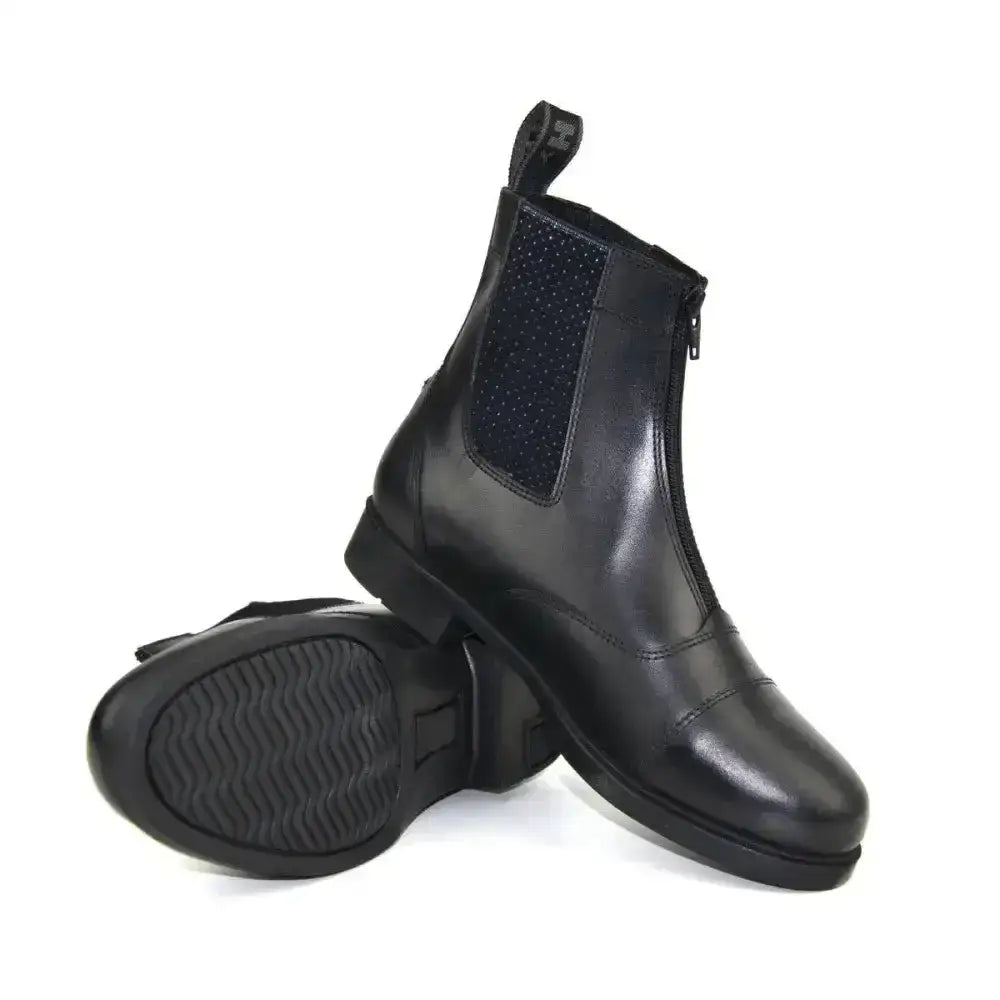 Black leather hy equestrian canterbury zip jodhpur boot childs with zipper and elastic side panel for riding