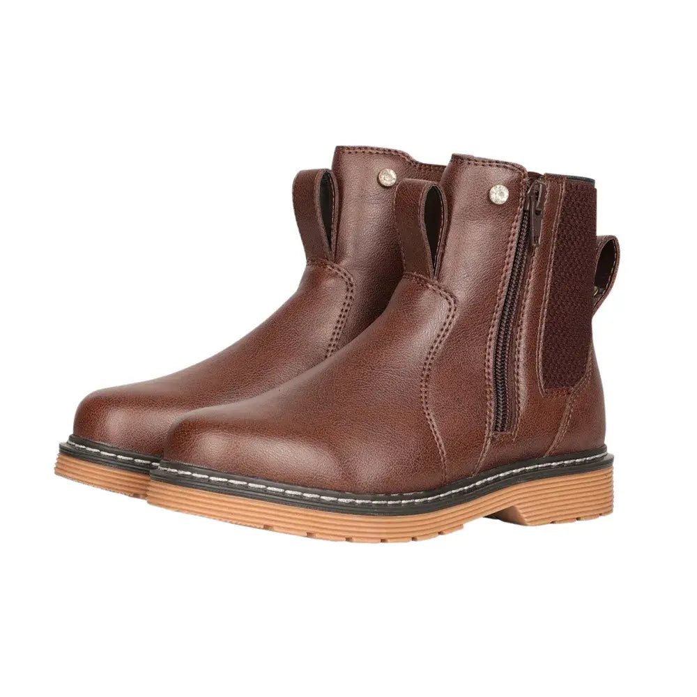 Brown leather equestrian children’s staden chelsea boot with side zipper and rubber sole for easy wear
