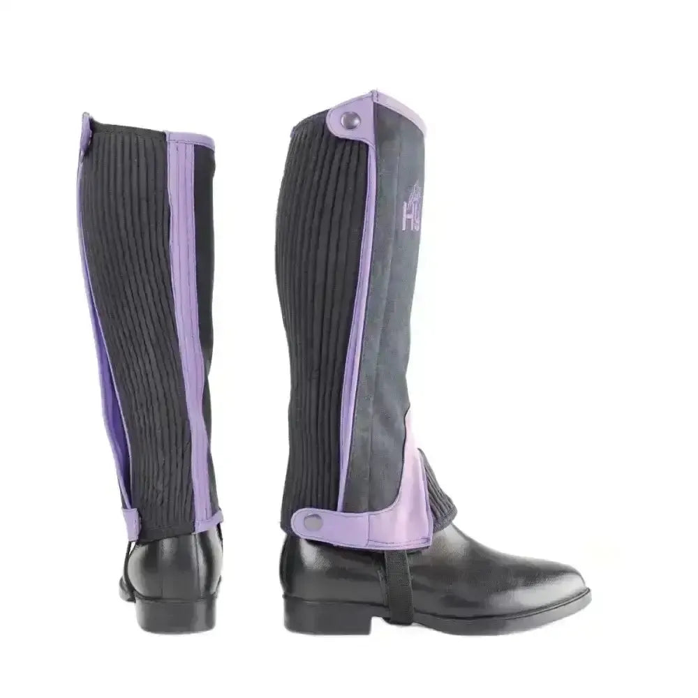 Hy Equestrian Children's Two Tone Amara Half Chaps Black/Purple Child X Large Riding Chaps