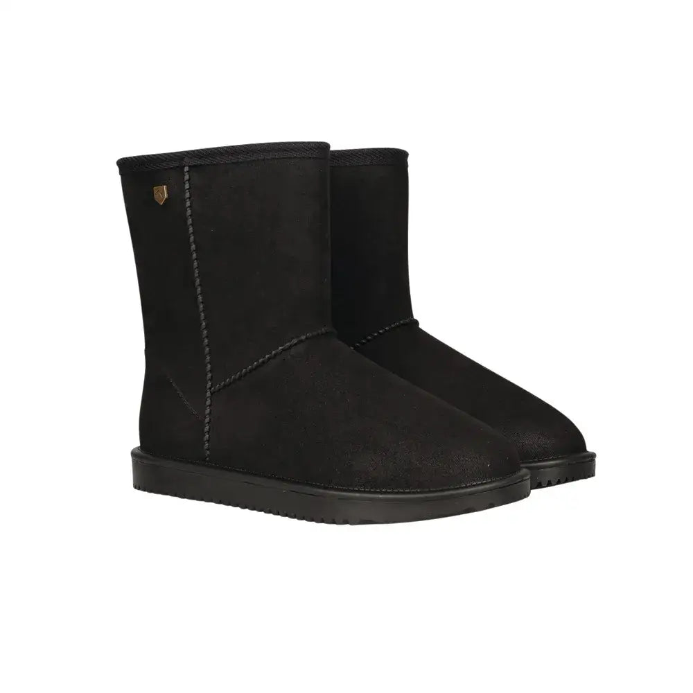 Black suede-like equestrian chisworth waterproof fleece ankle boots with matte finish and subtle stitching details