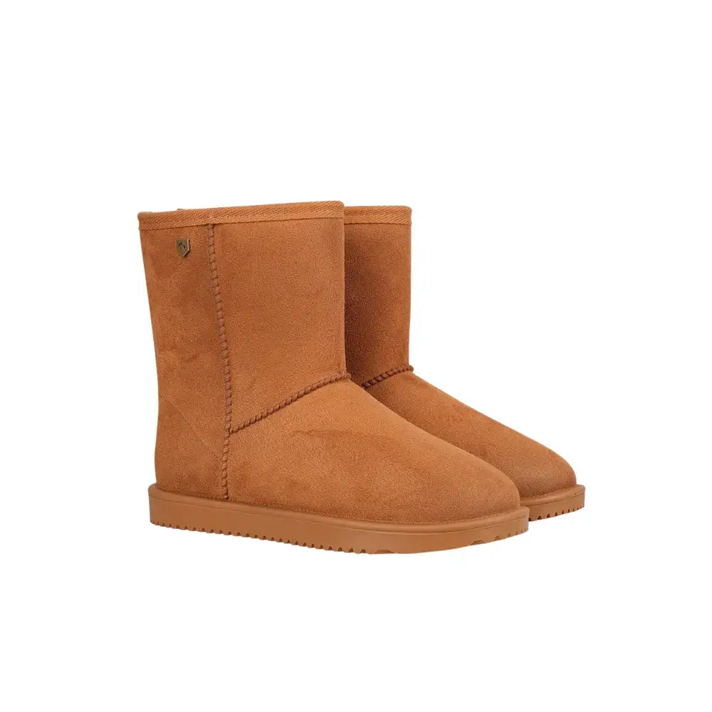 Tan suede ankle boots with matching soles from hy equestrian chisworth waterproof fleece boot collection