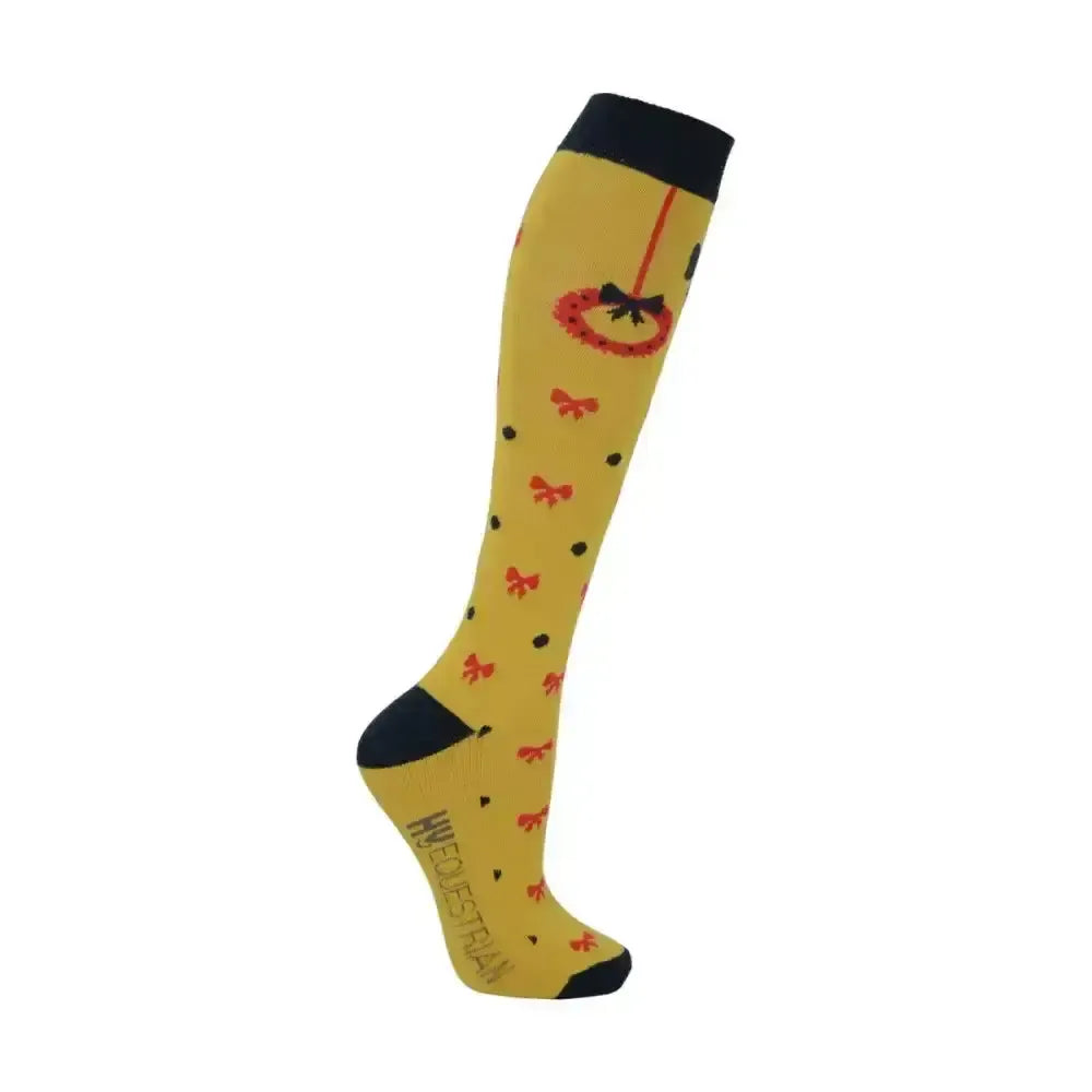 Hy Equestrian Christmas Decorations Socks (Pack of 3) Navy/Red/Gold 4-8 Riding Socks