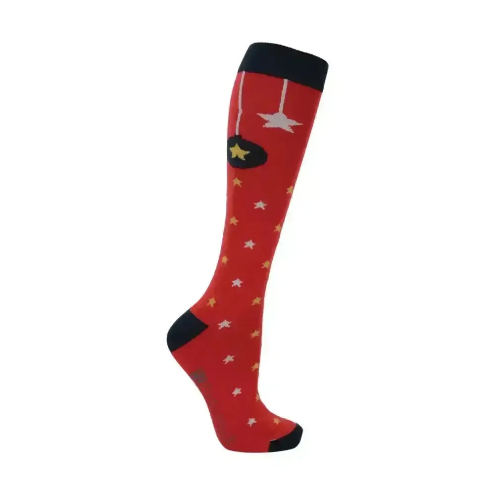 Hy Equestrian Christmas Decorations Socks (Pack of 3) Navy/Red/Gold 4-8 Riding Socks