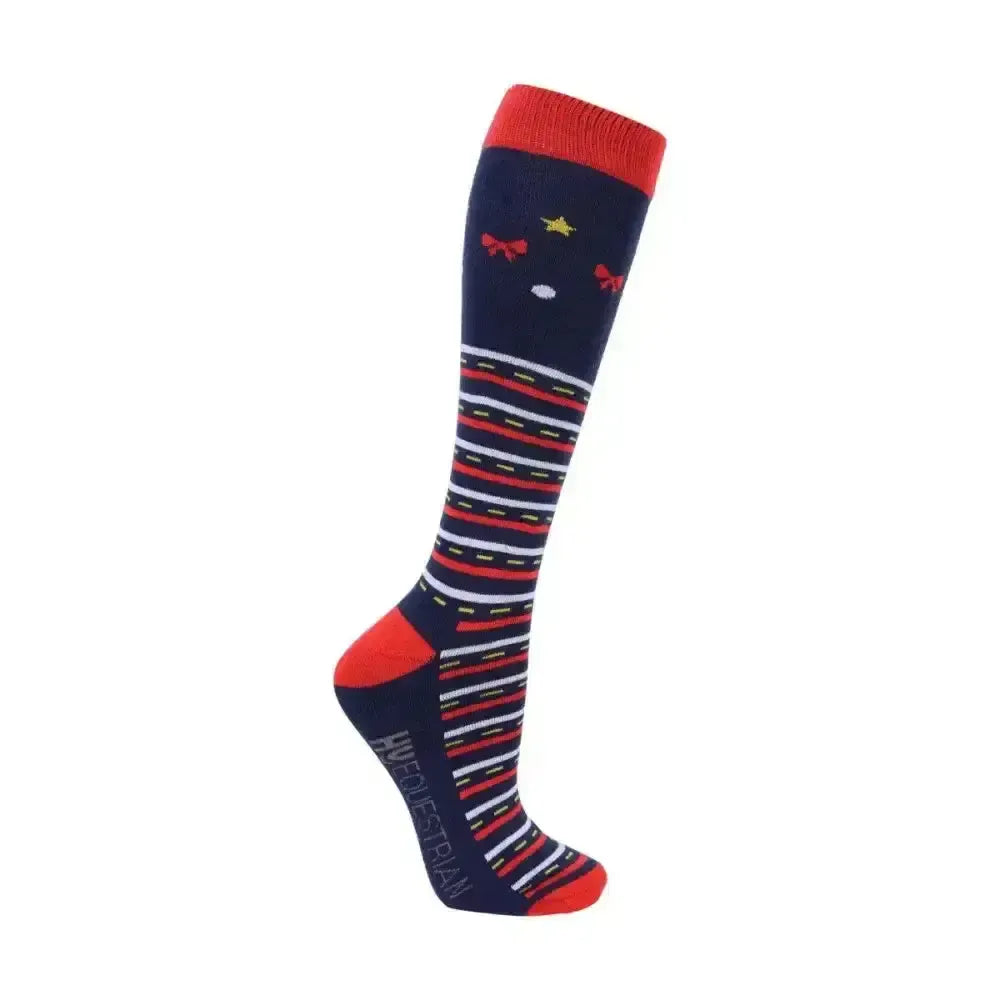 Hy Equestrian Christmas Decorations Socks (Pack of 3) Navy/Red/Gold 4-8 Riding Socks