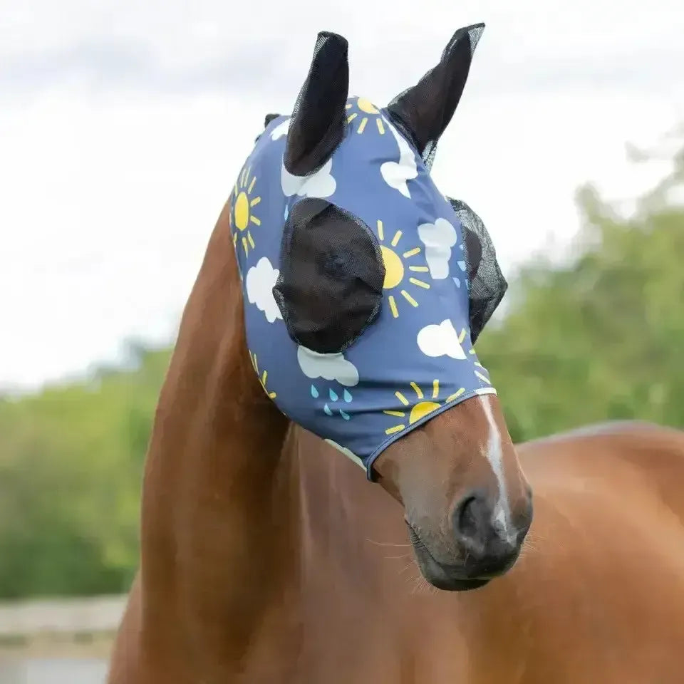 Hy Equestrian Come Rain Or Shine Fly Mask With Ears And Detachable Nose Navy / Blue / Yello Small Pony Fly Masks