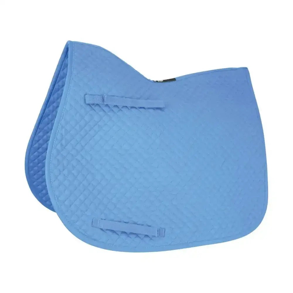 Light blue quilted hy equestrian competition all purpose saddle pad with diamond pattern and reinforced straps
