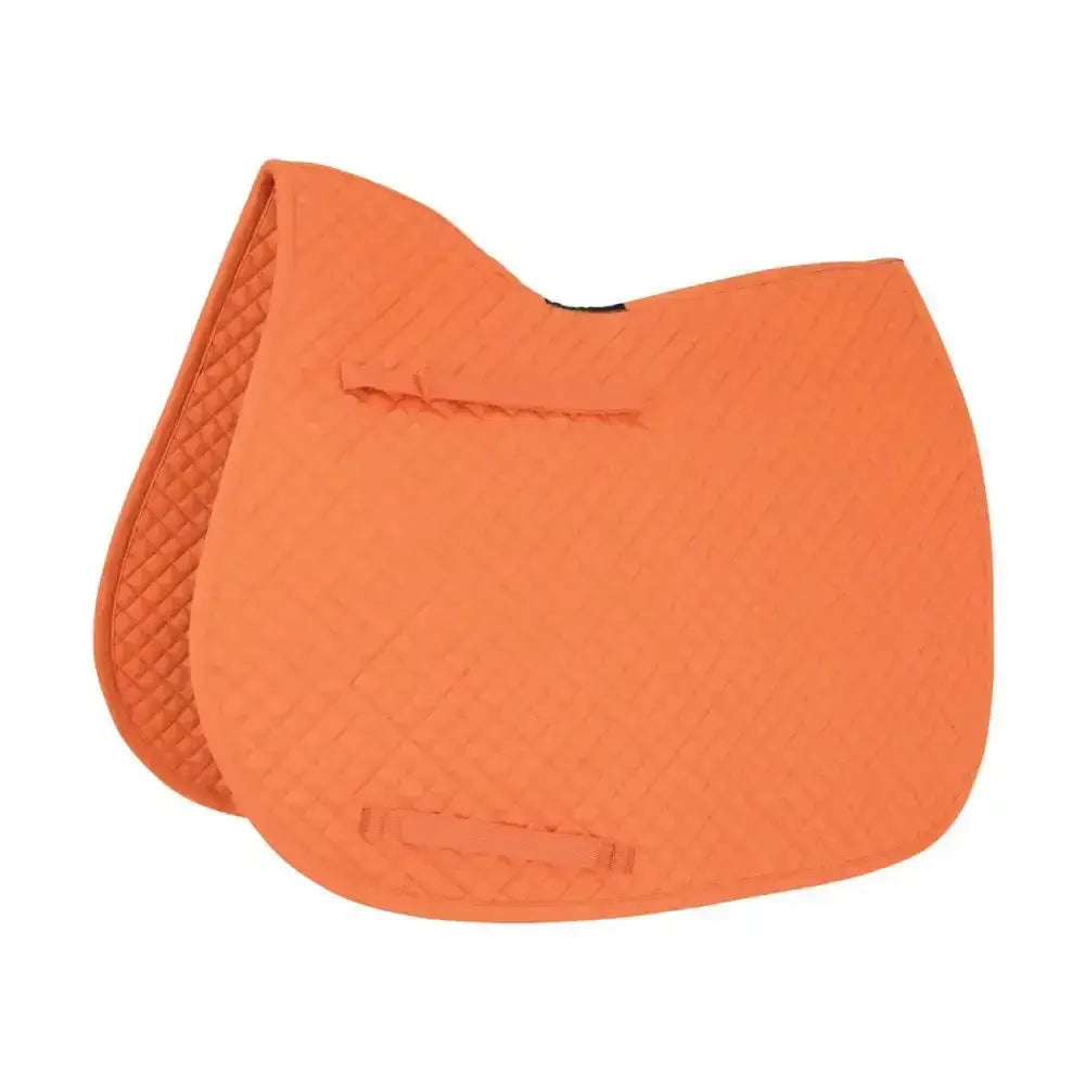 Bright orange quilted Hy Equestrian competition purpose pad with diamond stitching and reinforced edges for saddle pads