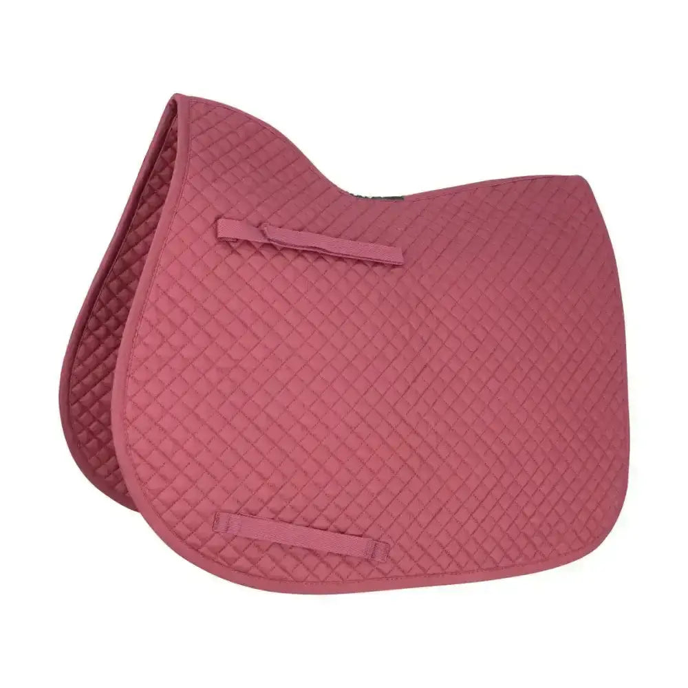 Pink quilted diamond pattern saddle pad with two fabric straps for equestrian competition all purpose use