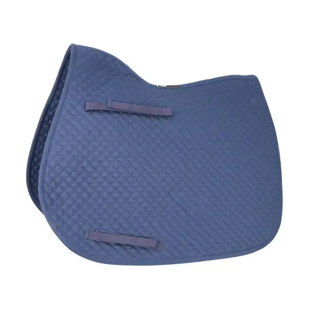 Navy blue quilted hy equestrian competition all purpose pad with dark gray straps designed for equestrian saddle pads
