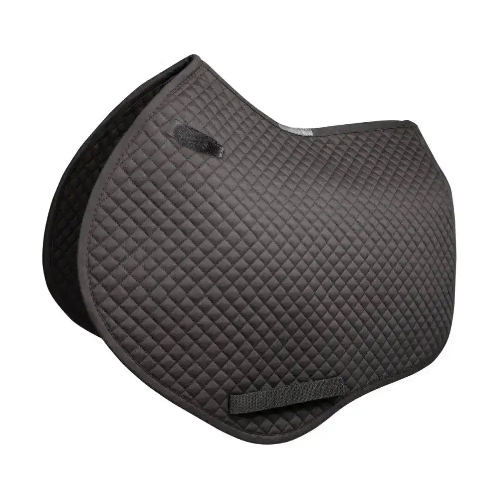 Black quilted hy equestrian competition close contact saddle pad with diamond stitching and elastic straps