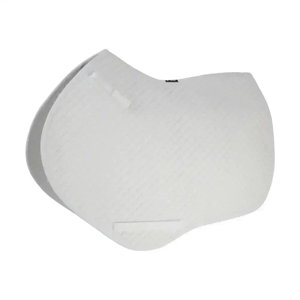 White hy equestrian competition close contact saddle pad with smooth padded surface and subtle edge stitching