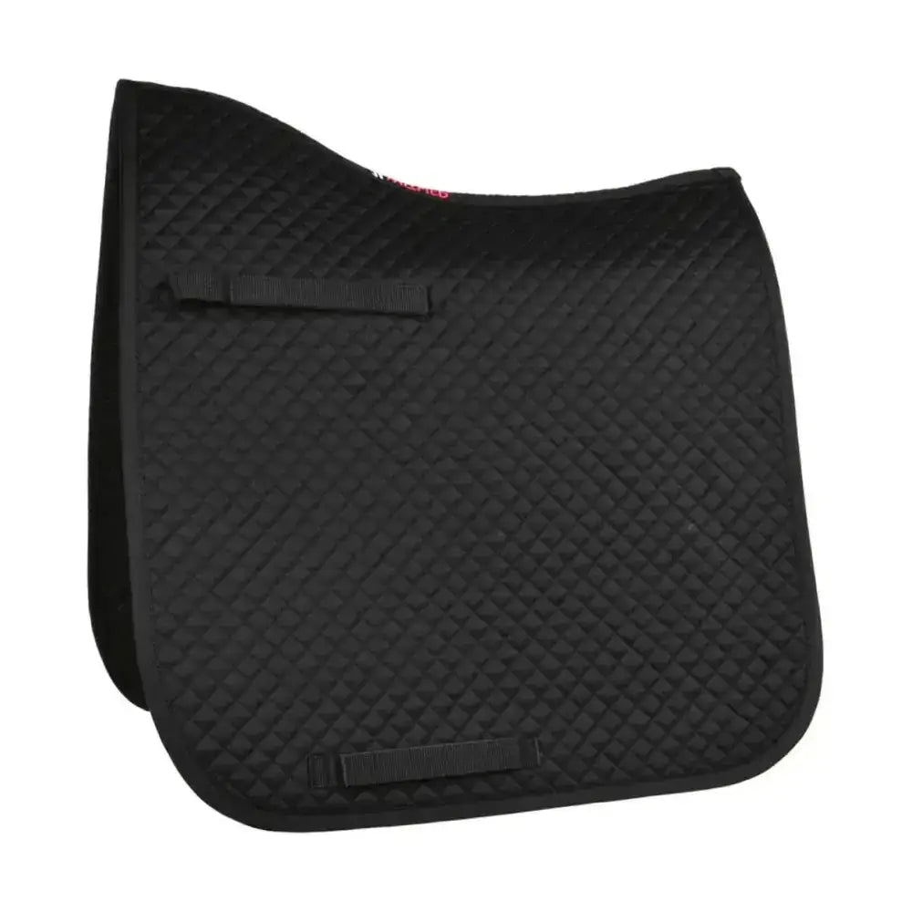 Black quilted Hy Equestrian competition dressage pad with diamond pattern and two black strap closures from hywither range