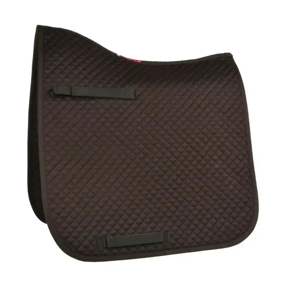 Dark brown quilted hy equestrian competition dressage pad with diamond pattern and black strap closures from hywither range