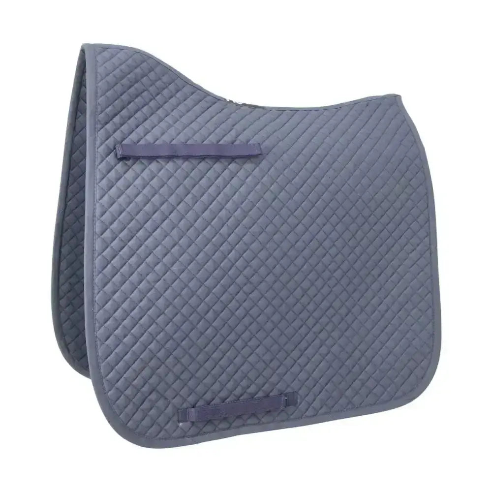 Gray quilted hy equestrian competition dressage pad with diamond pattern and two matching hywither range straps