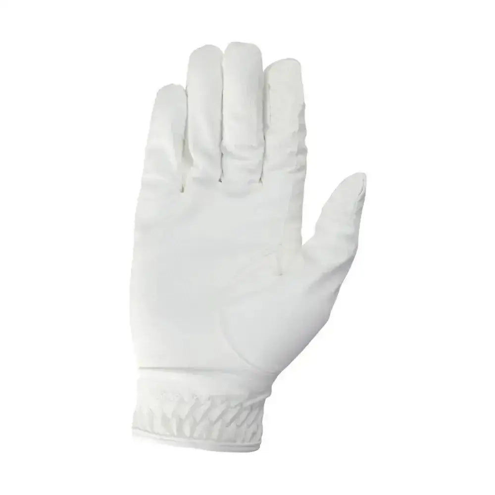 White equestrian cottenham elite riding gloves with textured durable fabric and reinforced stitching on the back side