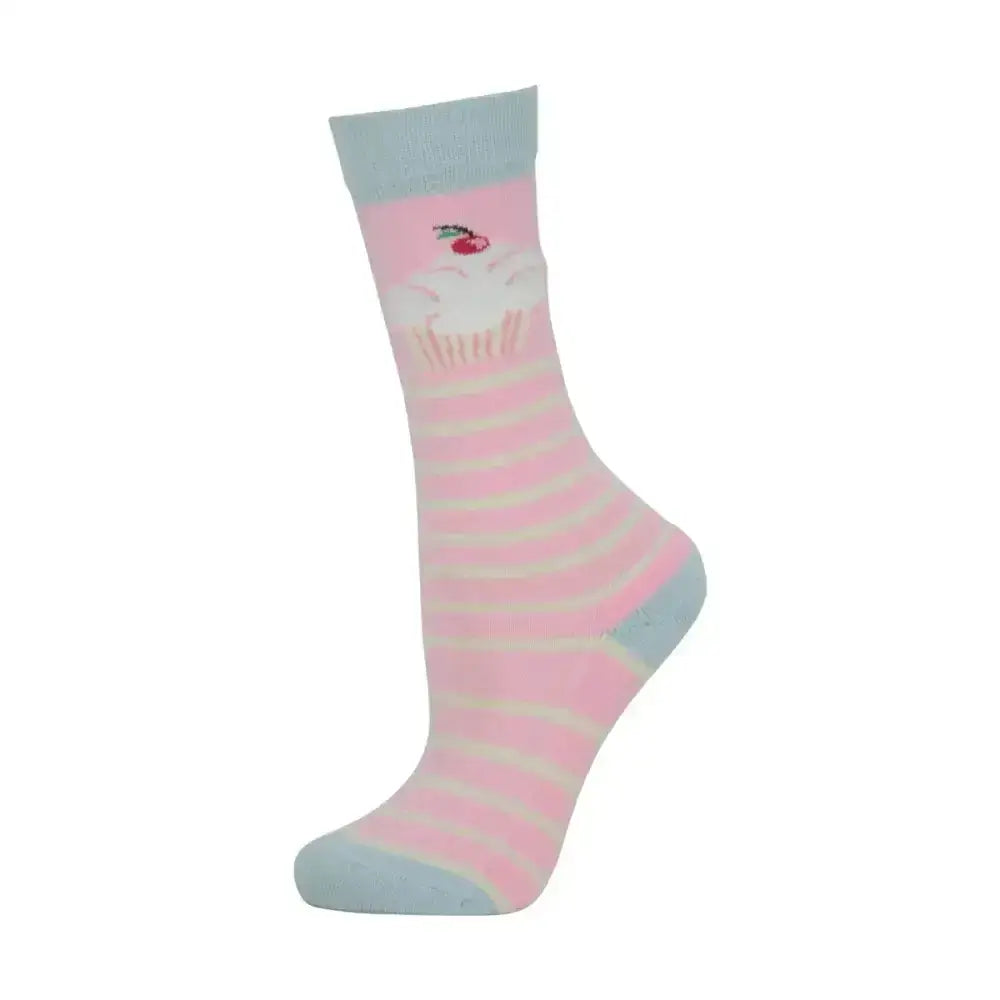 HY Equestrian Cupcake Socks (Pack of 3) Blue Tint/Pink Icing Child 10 3 Riding Socks