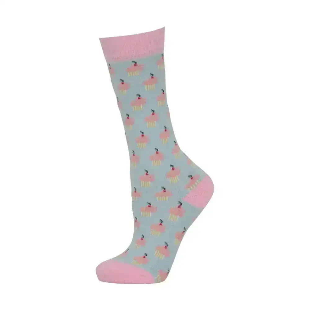 HY Equestrian Cupcake Socks (Pack of 3) Blue Tint/Pink Icing Child 10 3 Riding Socks