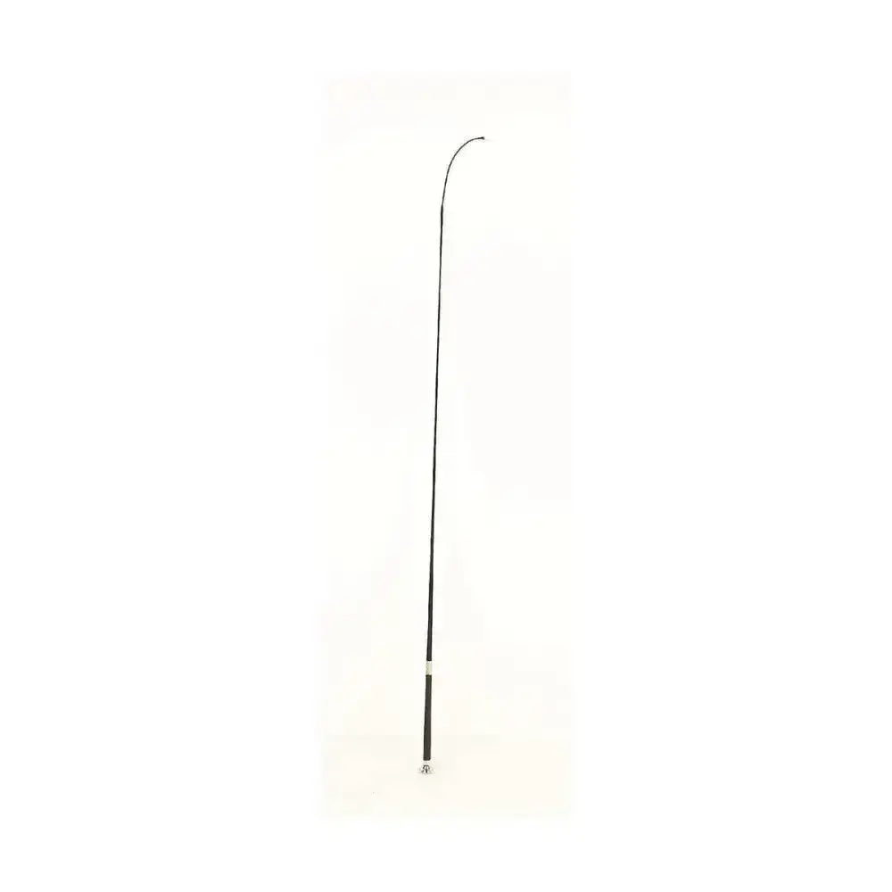 Black Hy Equestrian deluxe dressage whip with mushroom shaped cap curved top and white band near the base