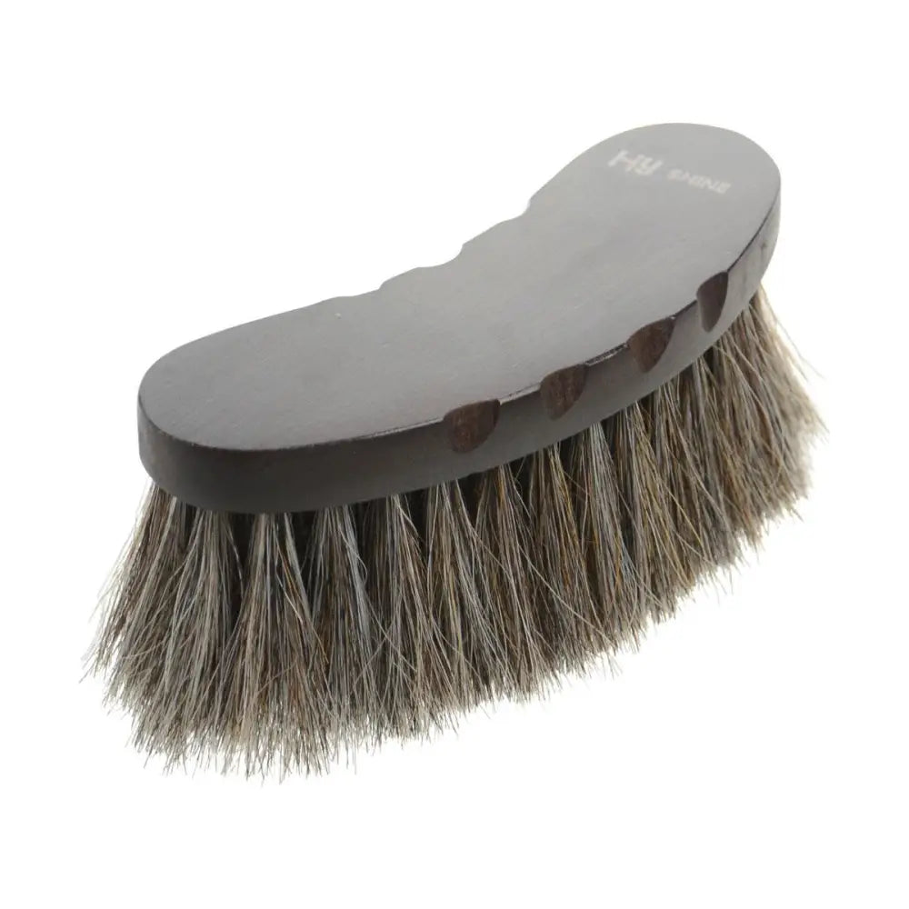 Dark gray hy equestrian deluxe half round brush with horse hair bristles and ergonomic finger slots for easy grooming
