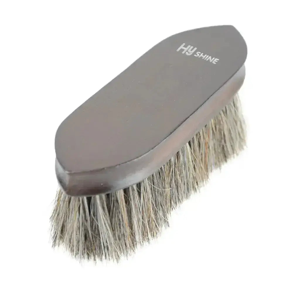 Gray hy shine plastic-handled brush with natural bristles for equestrian deluxe horse wooden dandy brush use