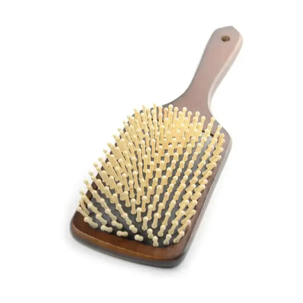 A hy equestrian deluxe wooden mane & tail brush with dark brown lacquered handle and cream rounded bristles