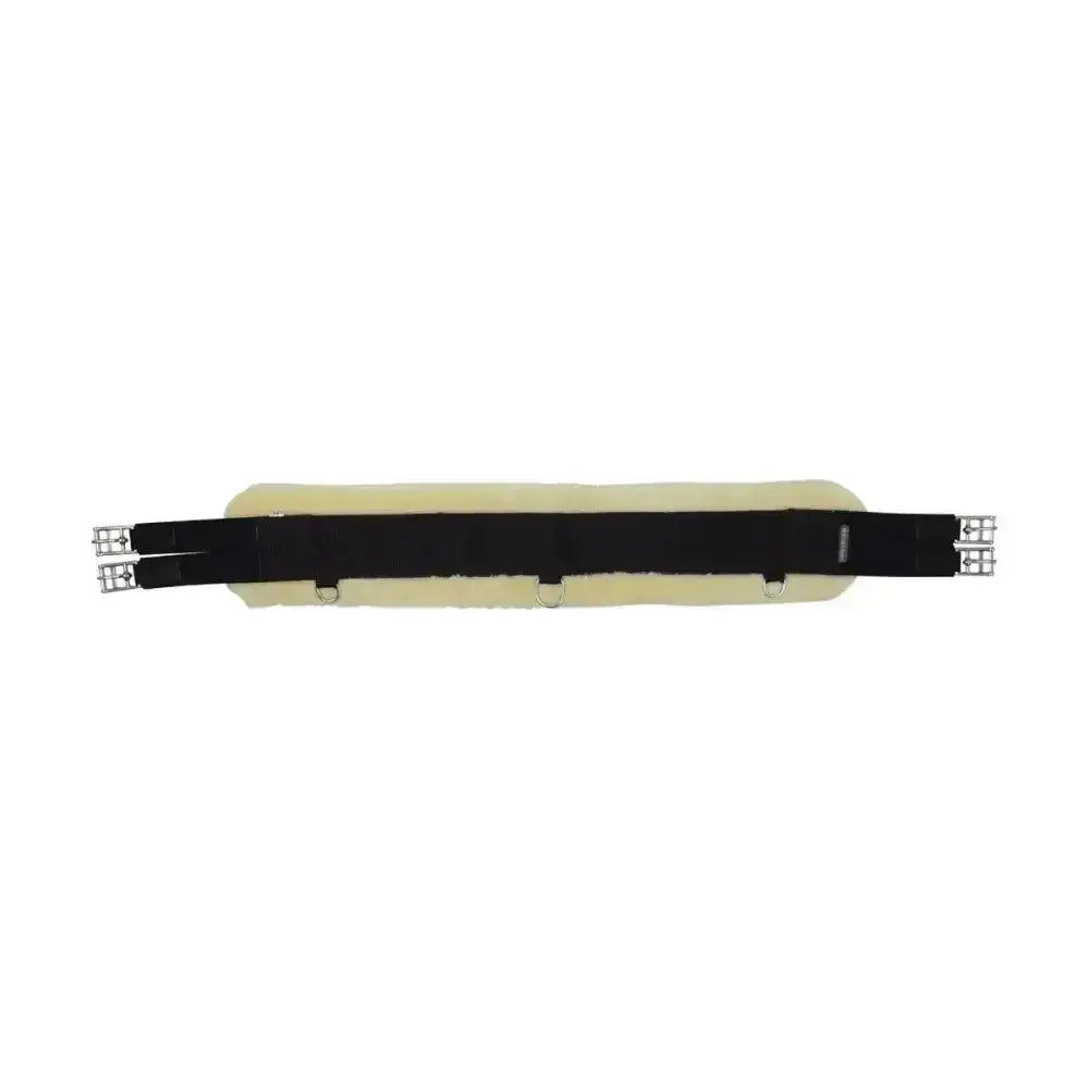 Black and cream detachable faux fur elasticated girth with silver metal buckles for hy equestrian gear