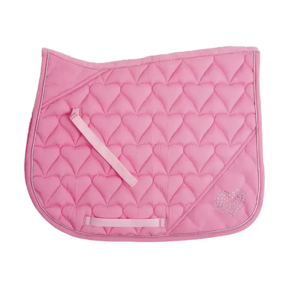 Pink quilted hy equestrian diamante all purpose saddle cloth with heart stitching and sparkling diamante crystal trim