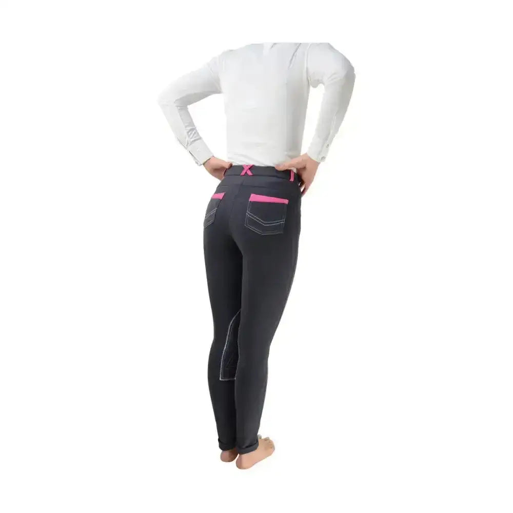 Black equestrian diesel ladies jodhpurs with pink trim on pockets and waistband stylish diesel ladies jodhpur pants