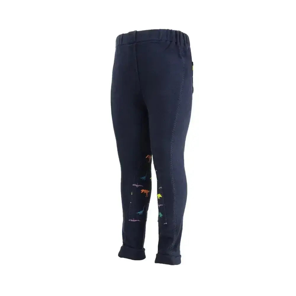 Navy blue equestrian dinosaur tots jodhpurs with colourful dinosaur print perfect for kids riding fun