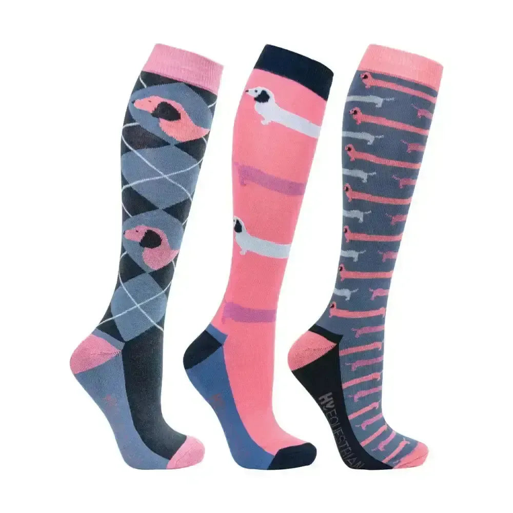 Hy Equestrian Dorris the Dachshund Socks (Pack of 3) Riviera/Navy 4-8 Riding Socks