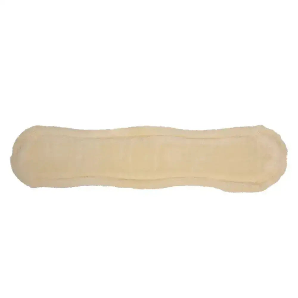 Beige hy equestrian dressage fleece girth cover with soft plush faux sheepskin fleece and gentle curves