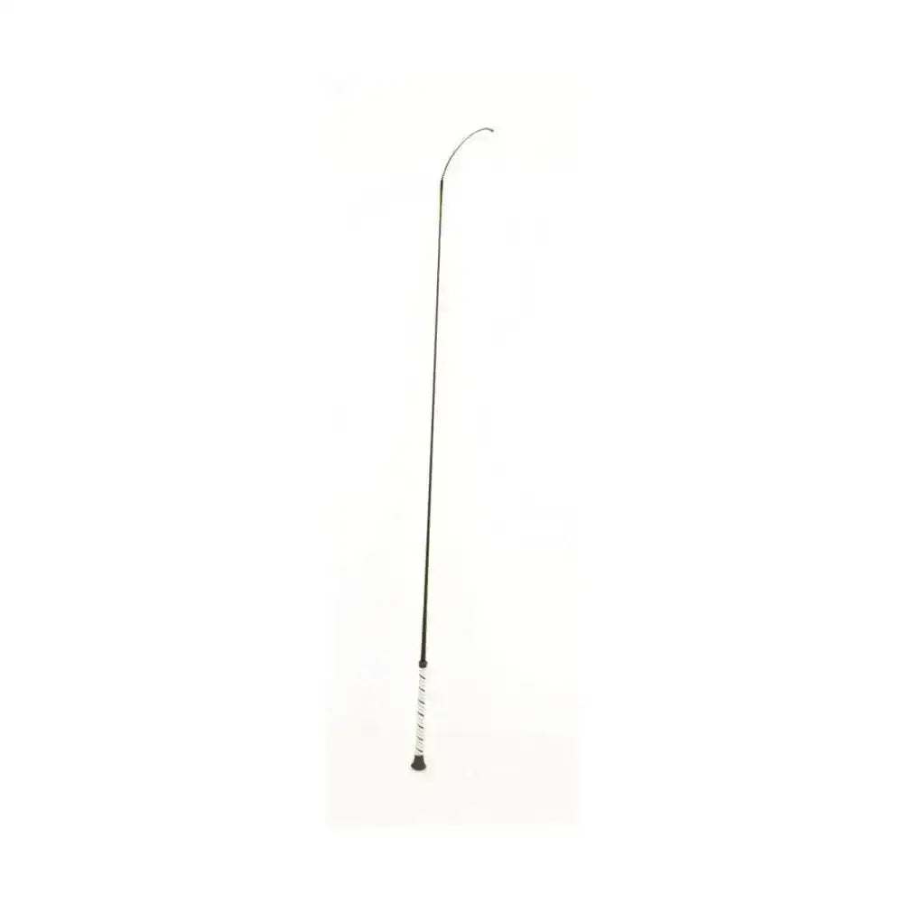 Black Hy equestrian dressage whip with white textured sure grip handle and curved tip for precise riding control