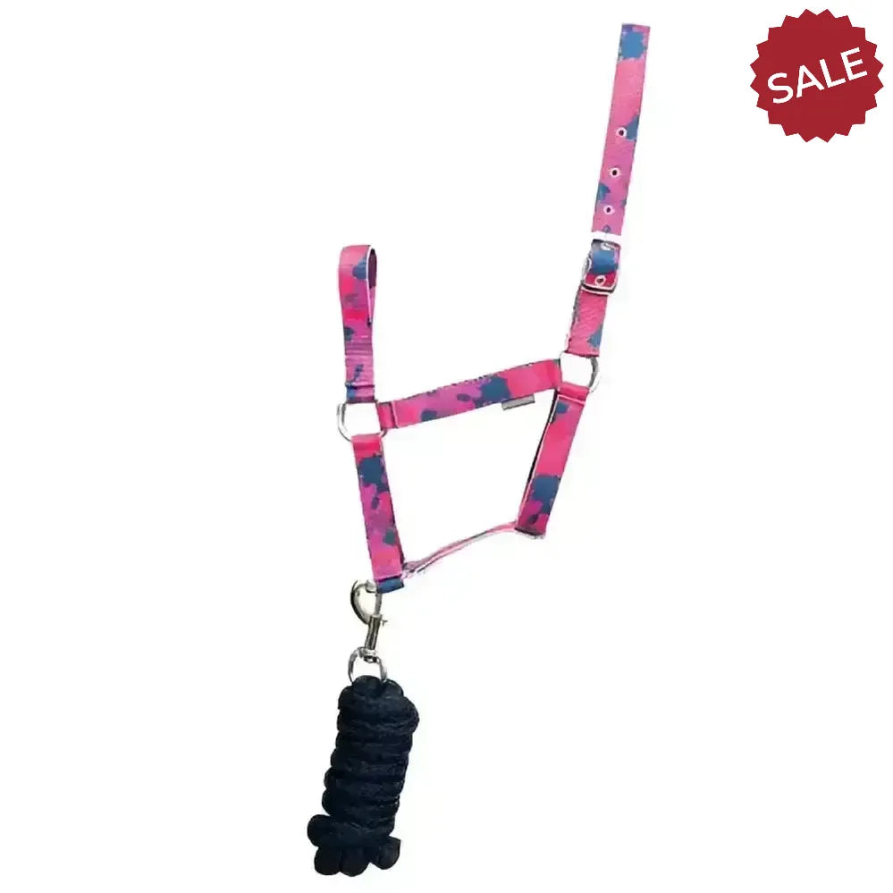 Hy Equestrian DynaForce Head Collar And Lead Rope Raspberry / Navy Raspberry/Navy Small Pony Headcollar Sets