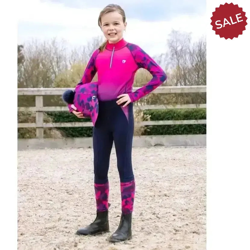 Hy Equestrian DynaForce Riding Tights 7-8 Years Raspberry / Navy Riding Tights