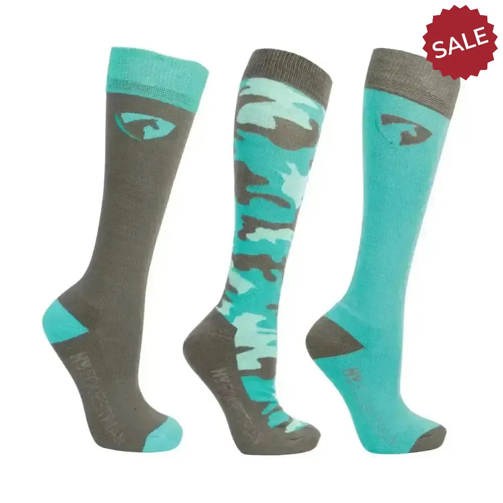 Hy Equestrian DynaForce Socks Pack of 6 Pacific/Grey 4-8 Riding Socks