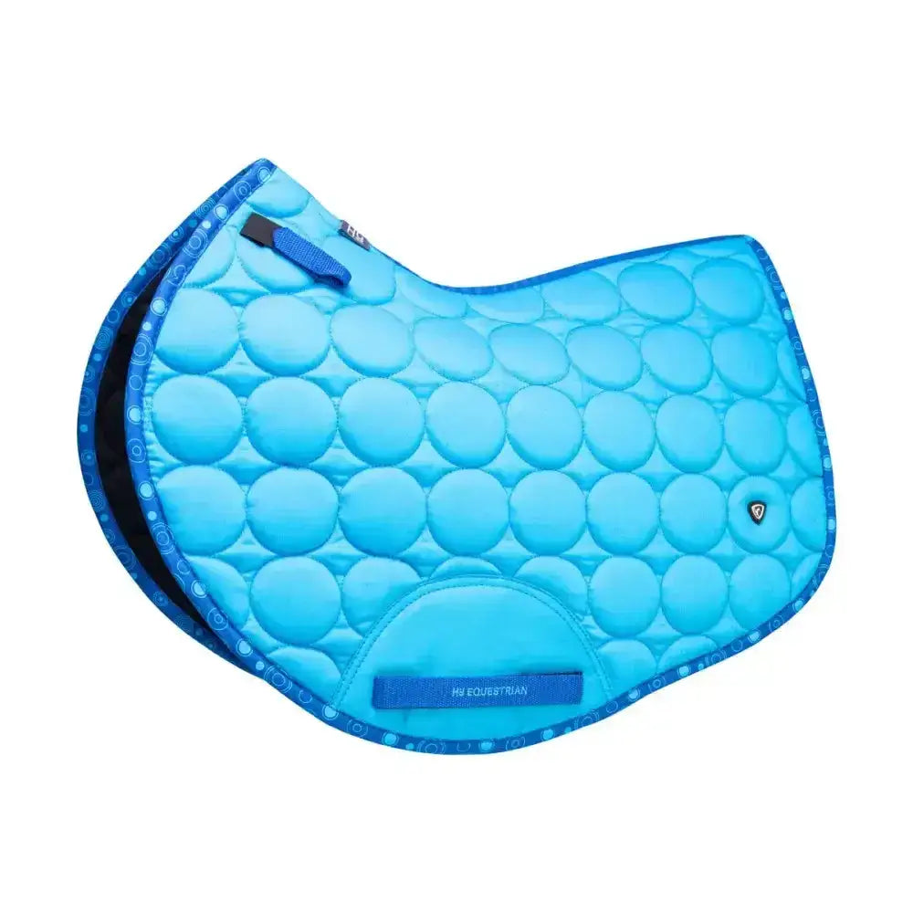 Bright blue quilted dynamizs ecliptic close contact saddle pad with circular stitching and matching zipper for riding
