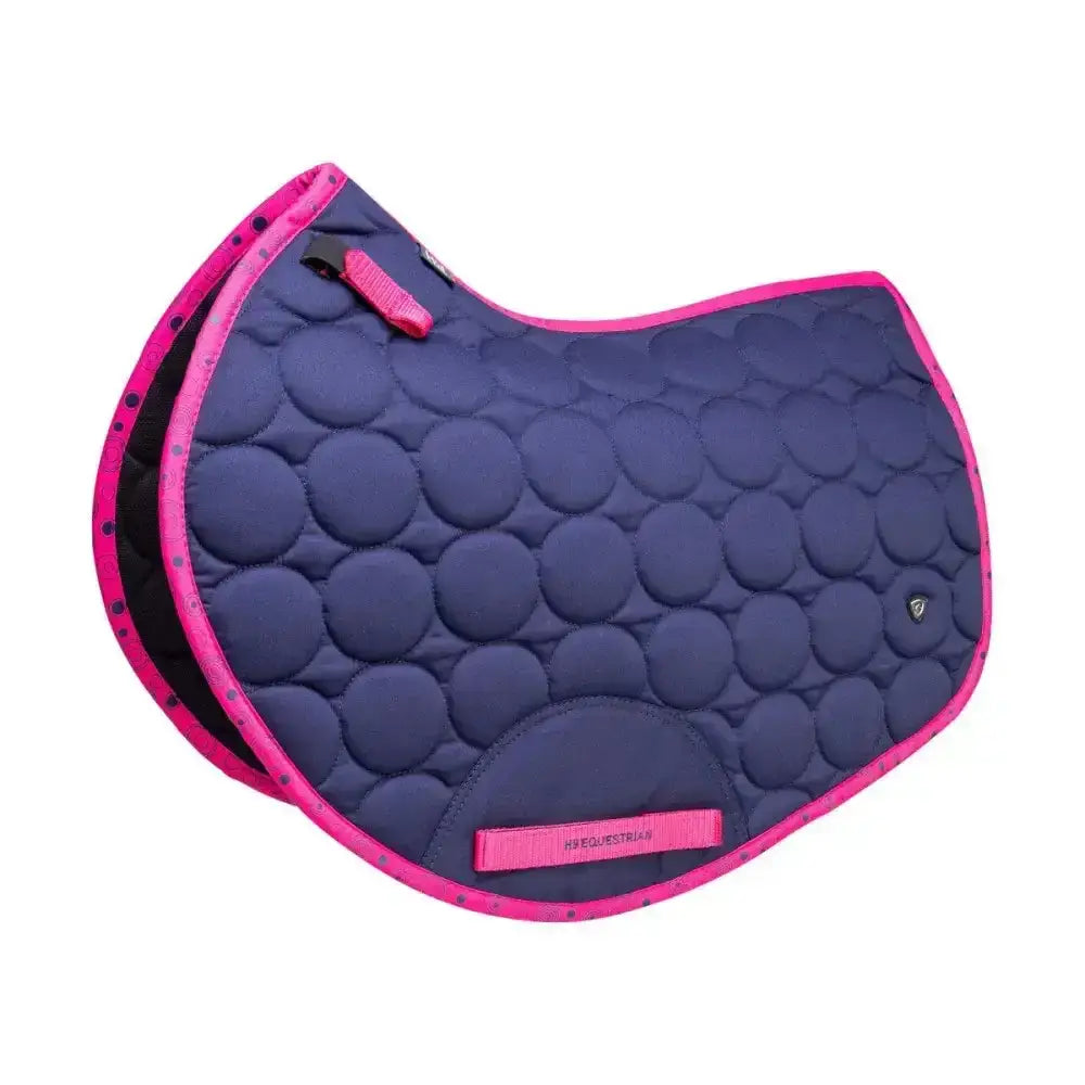 Navy blue quilted navy dynamizs ecliptic close contact saddle pad with bright pink trim and matching zipper pull