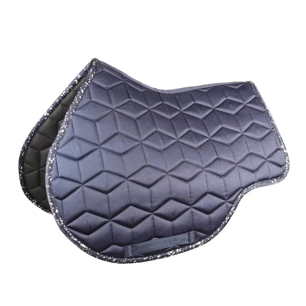 Dark blue quilted elevate allure saddle pad with sparkling silver trim and diamond stitching for equestrian use